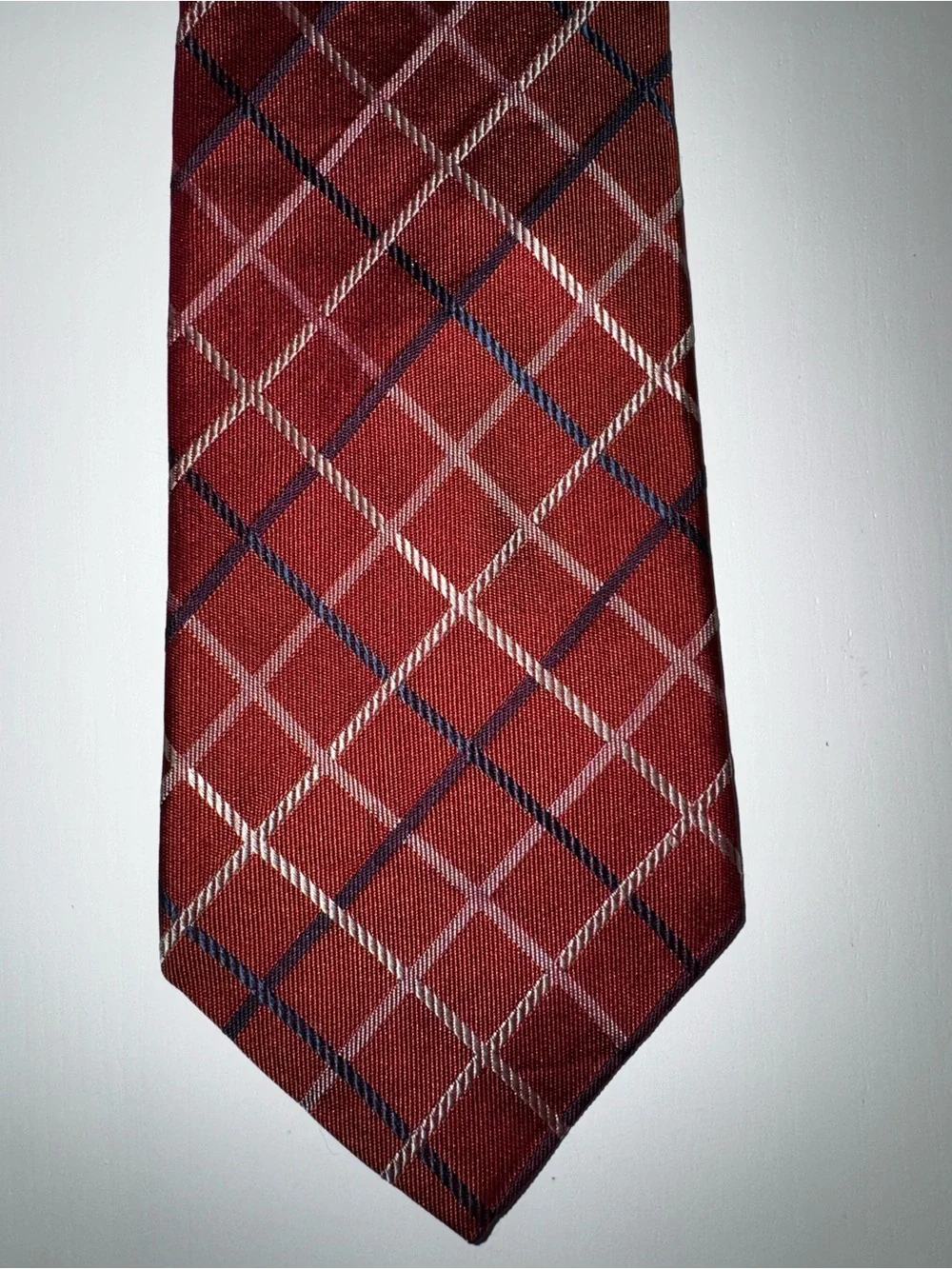 Tommy Hilfiger silk Burgundy Plaid Tie with Black Slim Tie